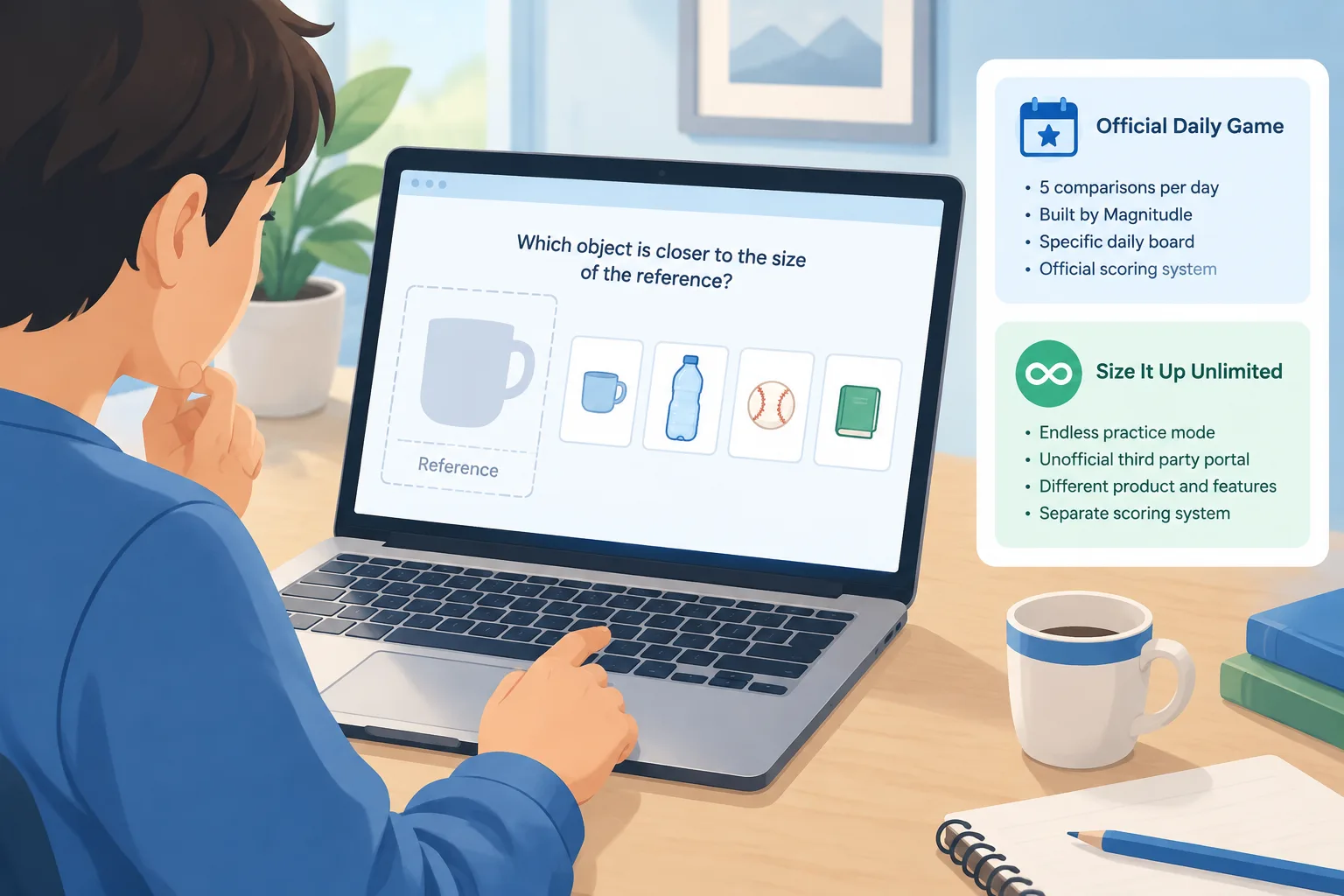player comparing object sizes on a simple puzzle interface with outlines and reference objects
