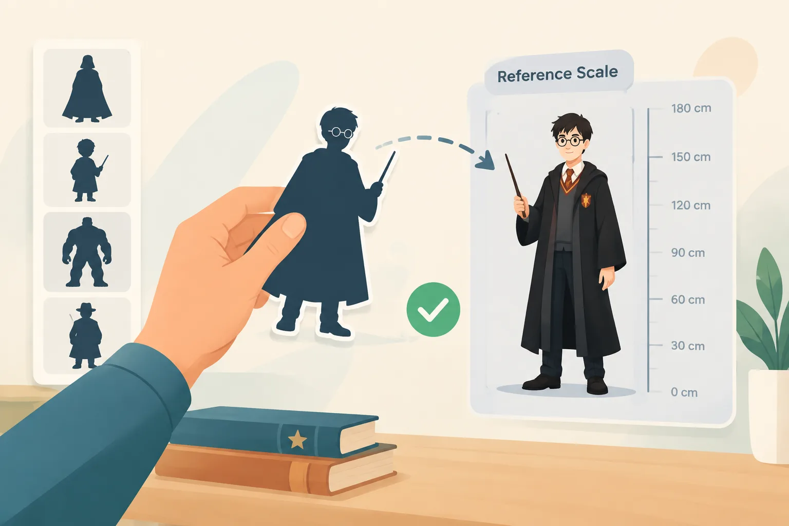 Visual diagram illustrating the drag-and-drop mechanic to match a character silhouette to a referenc
