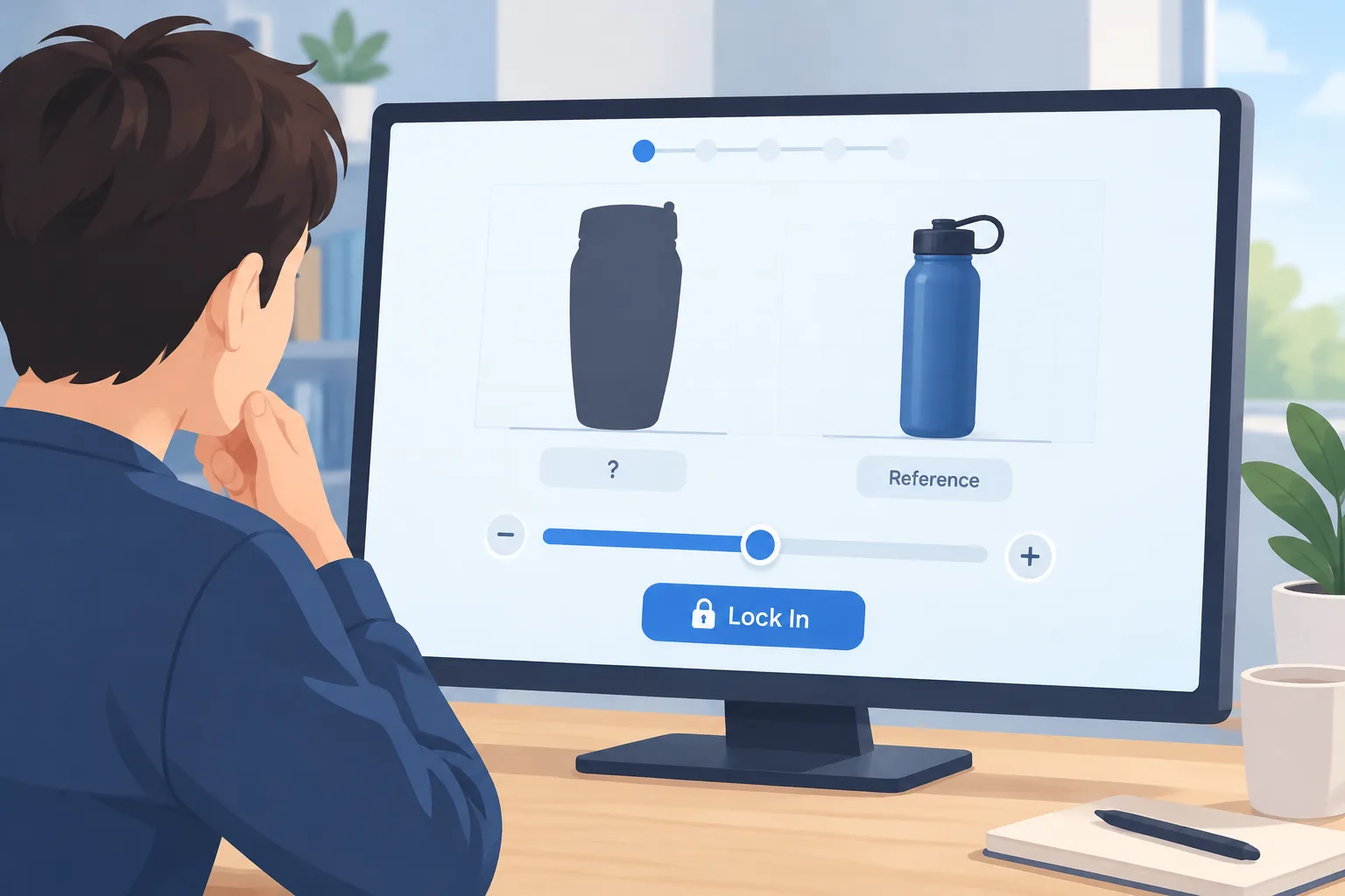 player comparing a mystery object silhouette with a reference object on a clean game interface