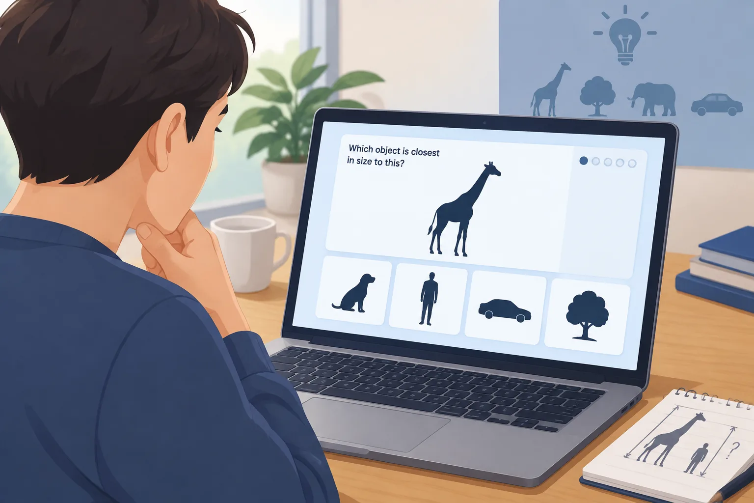 Person comparing silhouettes of everyday objects on a puzzle game screen